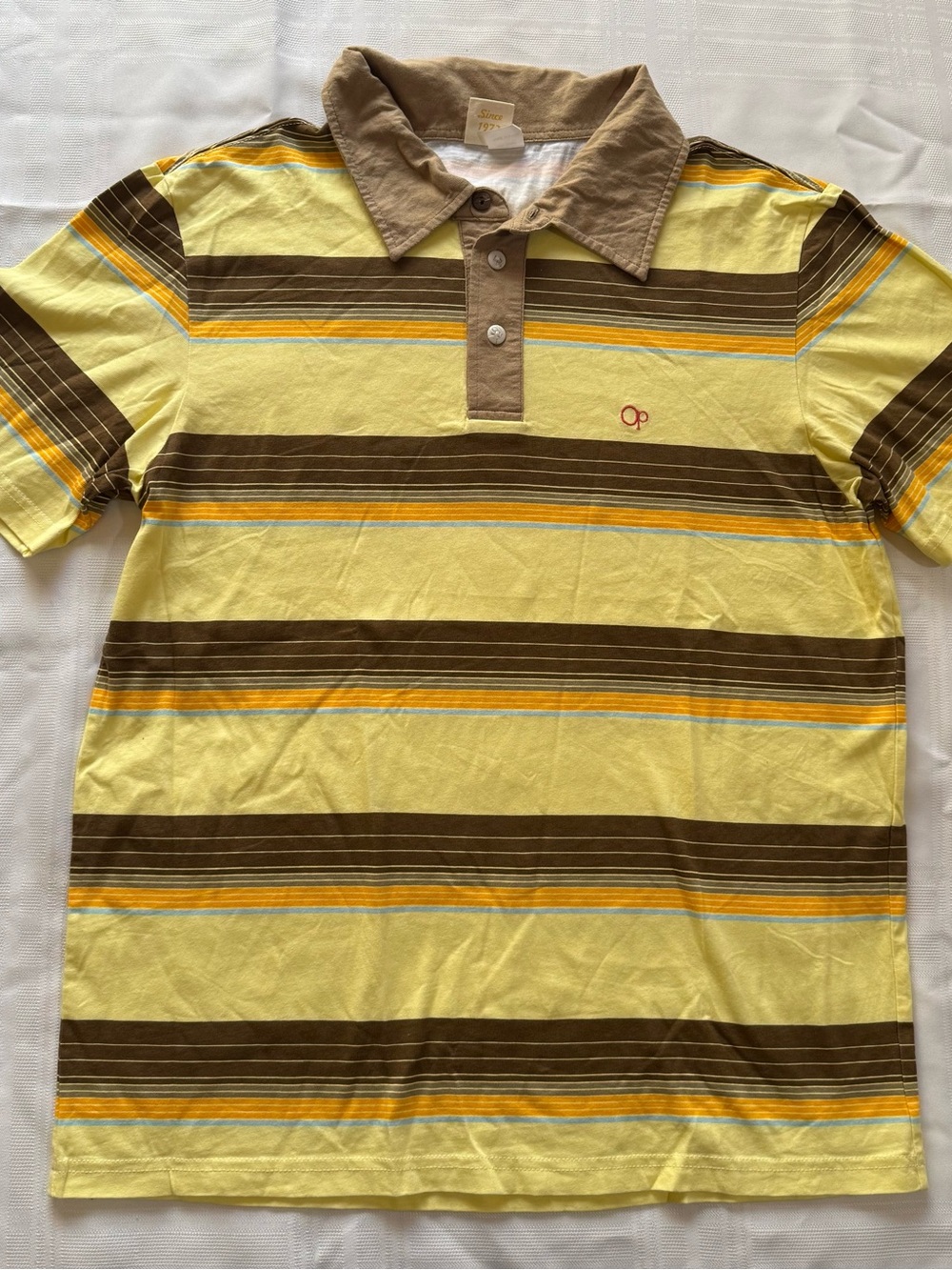 Vintage Op Ocean Pacific Men’s M Yellow Brown Thin Striped Polo Shirt. READ!